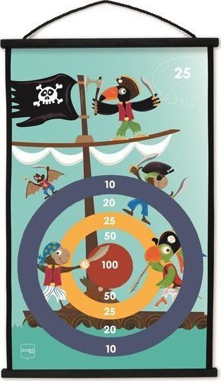 Loje shenjestër SCRATCH Dart Game Pirate, me shigjeta me thithëse, me motiv piratësh, shumëngjyrëshe