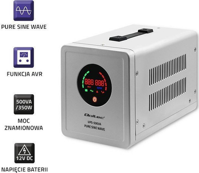 Furnizues energjie për emergjenca Qoltec UPS 500VA, 350W, valë sinusoide e pastër, gri
