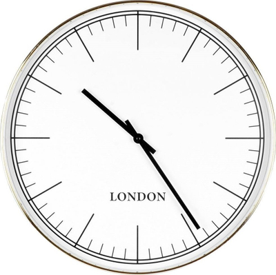 Orë muri London Classic, 50 cm, me cipë të bardhë, akrepa të zinj