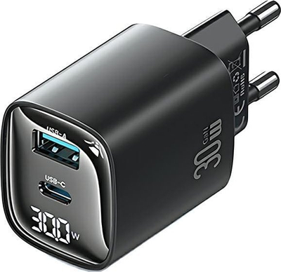 Karikues muri USAMS CC229, 30W GaN, me USB-C edhe USB-A, ngjyrë e zezë