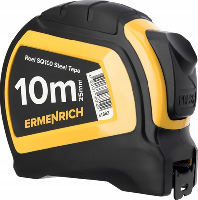 Metër Ermenrich Reel SQ100, 10 m, çelik, zi me të verdhë