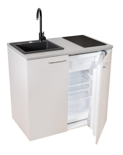 Kuzhinë kompakte Minikitchen SMK-02, pianurë me induksion, frigorifer i integruar, e bardhë