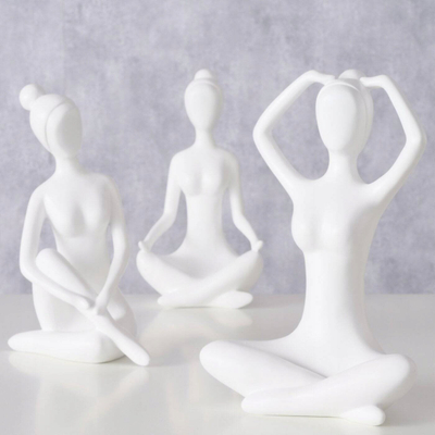 Figurinë dekorative Boltze Yoga, grua në pozë yoga, 29 cm, e bardhë