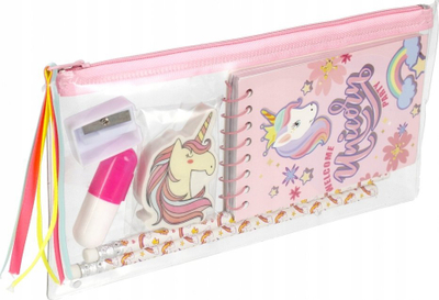 Set shkollor Unicorn, penar me zinxhir, fletore me spirale, shumëngjyrësh