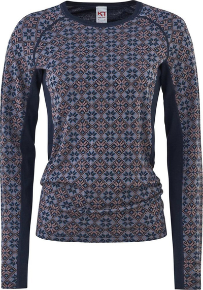 Bluzë termike për goca Kari Traa Rose Light LS, lesh merino, mëngë të gjata, blu me model