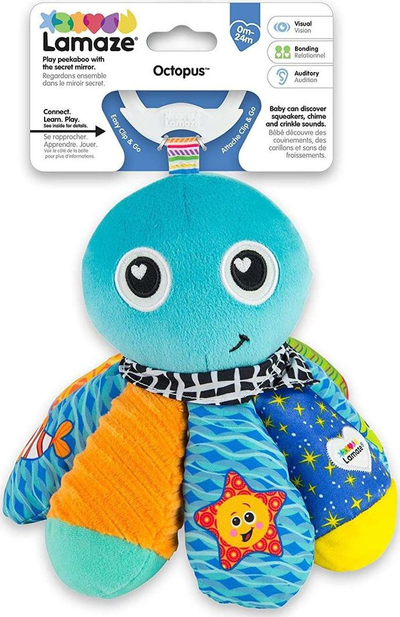 Lodër varëse bebe Lamaze Salty Sam Octopus, sensoriale, me kapëse Clip & Go, shumëngjyrëshe