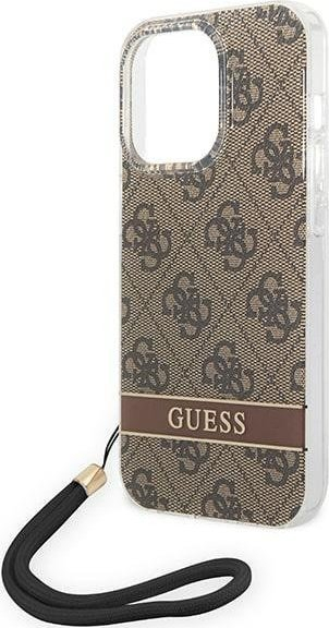 Këllëf telefoni Guess 4G Print Strap për iPhone 14 Pro 6.1", hardcase, kafe