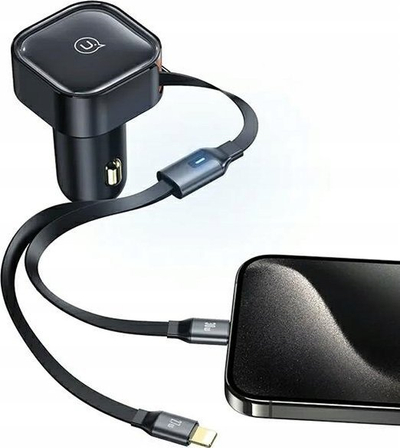 Karikues veture Usams C41, PD 30W, kabllo tërheqëse USB C dhe Lightning, i zi