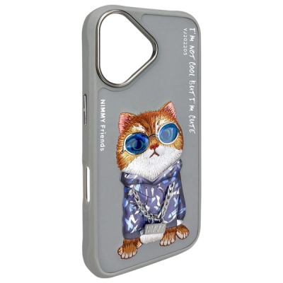 Futrollë Nimmy Glasses Cool Cat për iPhone 16 6.1", TPU PC, gri
