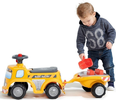 Kamion lodër me rimorkio Smoby Super Builder FA706C, ride on, me set rëre, i verdhë