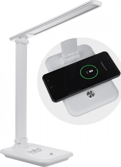 Lampë tavoline Maclean MCE616W, LED, karikim wireless Qi, e bardhë