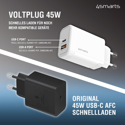 Adapter rryme 4smarts VoltPlug, 45W, me 2 porta USB e USB-C, i bardhë