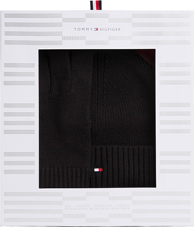 Set për meshkuj Tommy Hilfiger, kapele + doreza, i zi