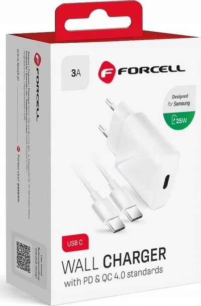Karikues muri Forcell USB-C PD QC 4.0, 25W, 3A, me kabllo 1m