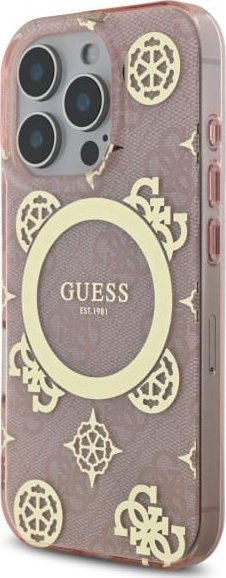 Mbulesë telefoni Guess IML Peony 4G MagSafe për iPhone 16 Pro 6.3", rozë