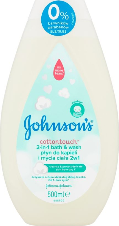 Течен сапун за бебиња Johnson's Cottontouch 2 во 1, за тело и бања, 500 ml