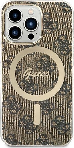 Сет аксесоари Guess GUBPP1, заштитна маска MagSafe за iPhone 13 Pro Max, безжичен полнач, златна боја