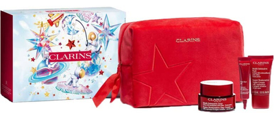 Set për kujdes ndaj lëkurës Clarins Super Restorative Collection, krem dite për lëkurë të pjekur 50 ml + krem nate 15 ml + krem për sy kundër rrudhave 7 ml + çantë kozmetike
