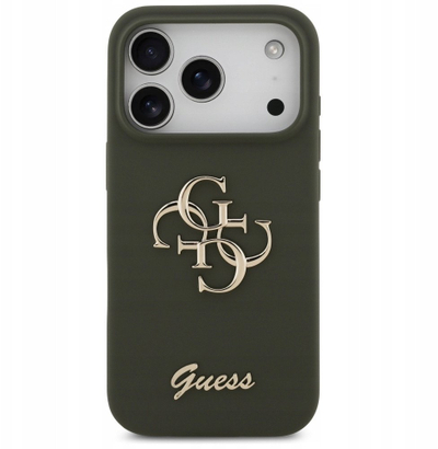 Kapak telefoni Guess 4G Silicone Script Big Metal Logo për iPhone 17 Pro Max, MagSafe, jeshil