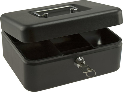 Kuti paresh Cashbox 12\", metal, me çelës, e zezë