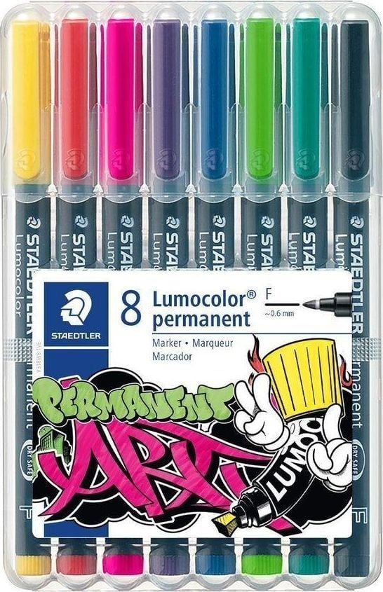 Markera permanentë STAEDTLER Lumocolor 318 WP8 1, majë e hollë, set 8 ngjyra të përziera