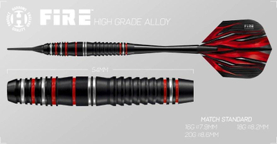 Shigjeta dart Harrows Fire Softip, high grade alloy, për tabela elektronike, e zeza me të kuqe