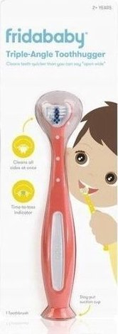 Furçë dhëmbësh për kalamaj FridaBaby Toothhugger, kokë në formë U me kënd trefishtë, qime të buta, e verdhë