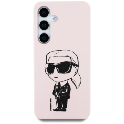 Mbulesë telefoni Karl Lagerfeld Klhms25Spnykgrtp për Samsung S25, silikon magnetik, graffiti ikonik, rozë
