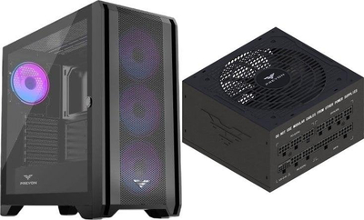 Kuti kompjuteri PREYON Nest Windy+, midi tower, ATX, e zezë me furnizues PREYON Eagle Power Gold 1000W