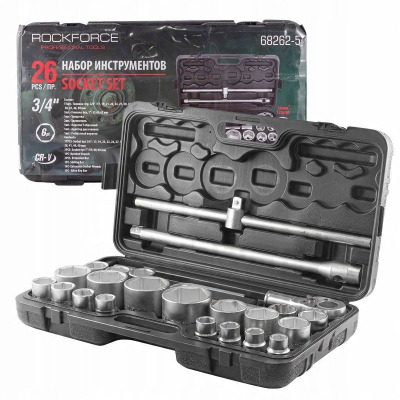 Сет на наковални клучеви Rockforce RF-68262-5, 26 парчиња, 3/4\" и 1\", во пластичен куфер
