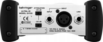 DI box Behringer Ultra-DI DI100, aktiv, metalik argjendt