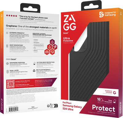 Kuti mbrojtëse ZAGG Denali për Samsung Galaxy S24 Ultra, me graphene, shkon me karikim wireless, e zezë