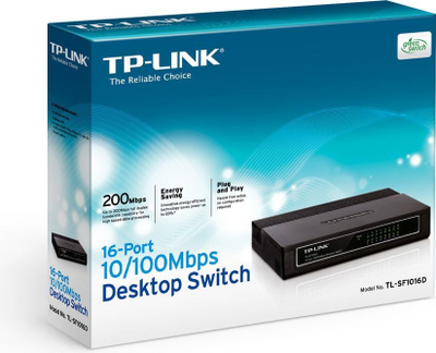 Modem TP-Link TL-SF1016D, 2.4 Mp / s, 200x142x40 mm, e zezë