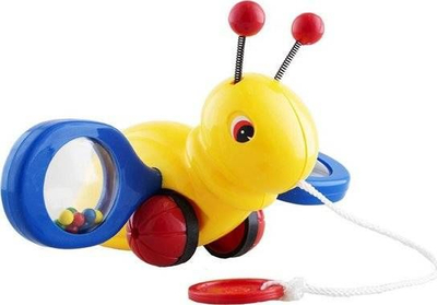 Lodër për tu tërheq Busy Bee Learning Road, bletë plastike me zhurma dhe rruaza, e verdhë