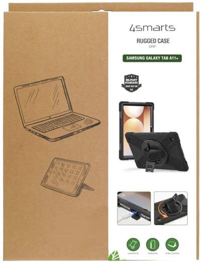 Mbulesë tableti 4smarts Rugged Case Grip, për Samsung Galaxy Tab A11+, me dorezë që rrotullohet, e zezë