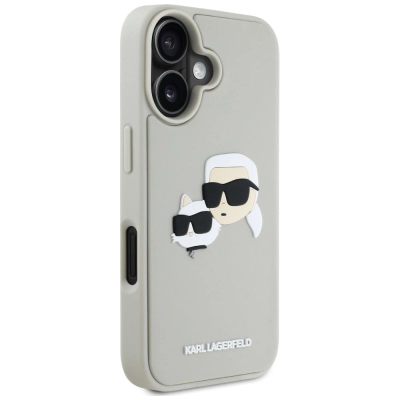 Mbulesë telefoni Karl Lagerfeld HC 3D Rubber Double Heads për iPhone 16 6.1", TPU silikon, bezhë