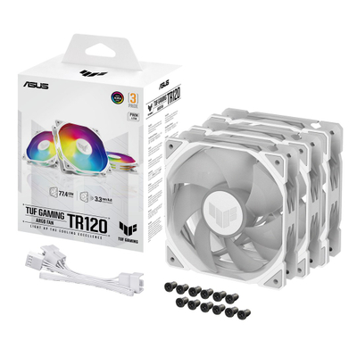 Ventilatorë PC Asus TUF Gaming TF120 ARGB, set 3 copë, 120mm, të bardhë
