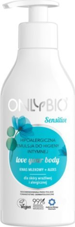 Emulsion intim Onlybio Sensitive, hipoalergjik, me aloe, i bardhë