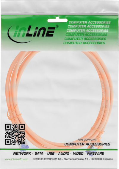 Kabllo rrjeti InLine Patch Cable Slim, Cat.6A S/FTP, 0.3m, portokalli