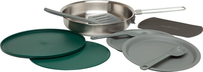 Set tigani kampingu Stanley Adventure All-in-One Fry Pan Set, inoks, 9 pjesë, jeshile