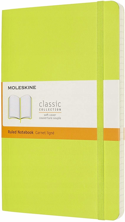 Fletore Moleskine Classic me kapak të butë, e madhe 13 x 21 cm, me vija, jeshile limoni