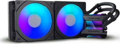 Ftohës procesori Phanteks Glacier One 280 MPH, AIO me ujë 280mm, dy ventilatorë 140mm, i zi