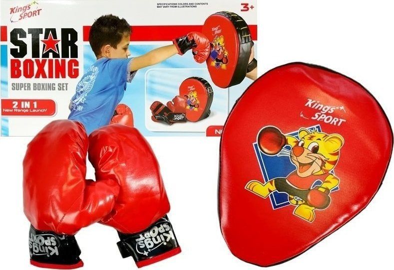 Set boksi për fëmijë LeanToys 4858, doreza dhe mburojë, i kuq