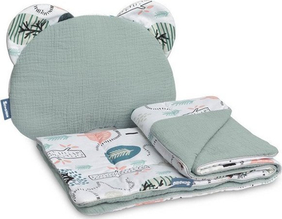 Set jorgan dhe jastëk Sensillo Hedgehog Emerald, për karrocë dhe krevat, muslin pambuku, smerald
