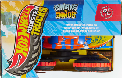 Makina me telekomandë Hot Wheels Monster Trucks Tiger Shark Climber RC, funksion ngjitës, për kalamaj
