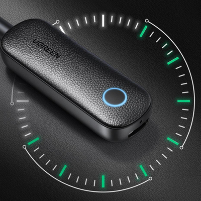 Adapter Bluetooth UGREEN 2 në 1, dërgues edhe marrës, Bluetooth 5.0, për AUX makine, i zi