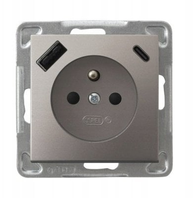 Prizë murale Ospel IMPRESJA GP-1YZPUSBAC/m/23, me tokëzim, karikues USB A+C, titan
