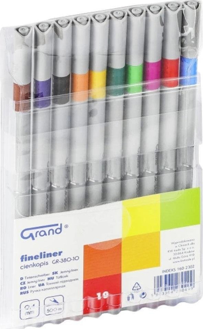 Set lapsa fineliner Grand GR-380, 0.4mm, 10 ngjyra