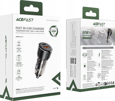 Karikues makine ACEFAST B12, 30W, 2 porta USB C USB A, transparent i zi