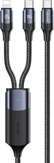 Kabllo karikimi Usams US-SJ550 U71, USB C në Lightning dhe USB C, 100W 1.2m, e zezë